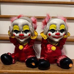 Halloween- never used - Red and Yellow Clown Figurines- clowns scare me!